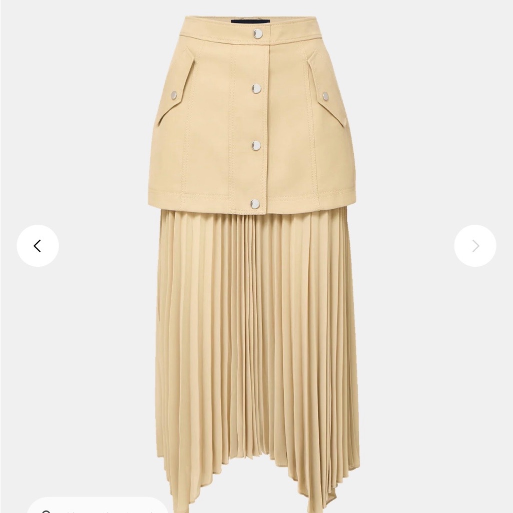 Veronica Beard- Patricka Layered Midi Skirt-Beige Two-Layer Pleated Midi Skirt